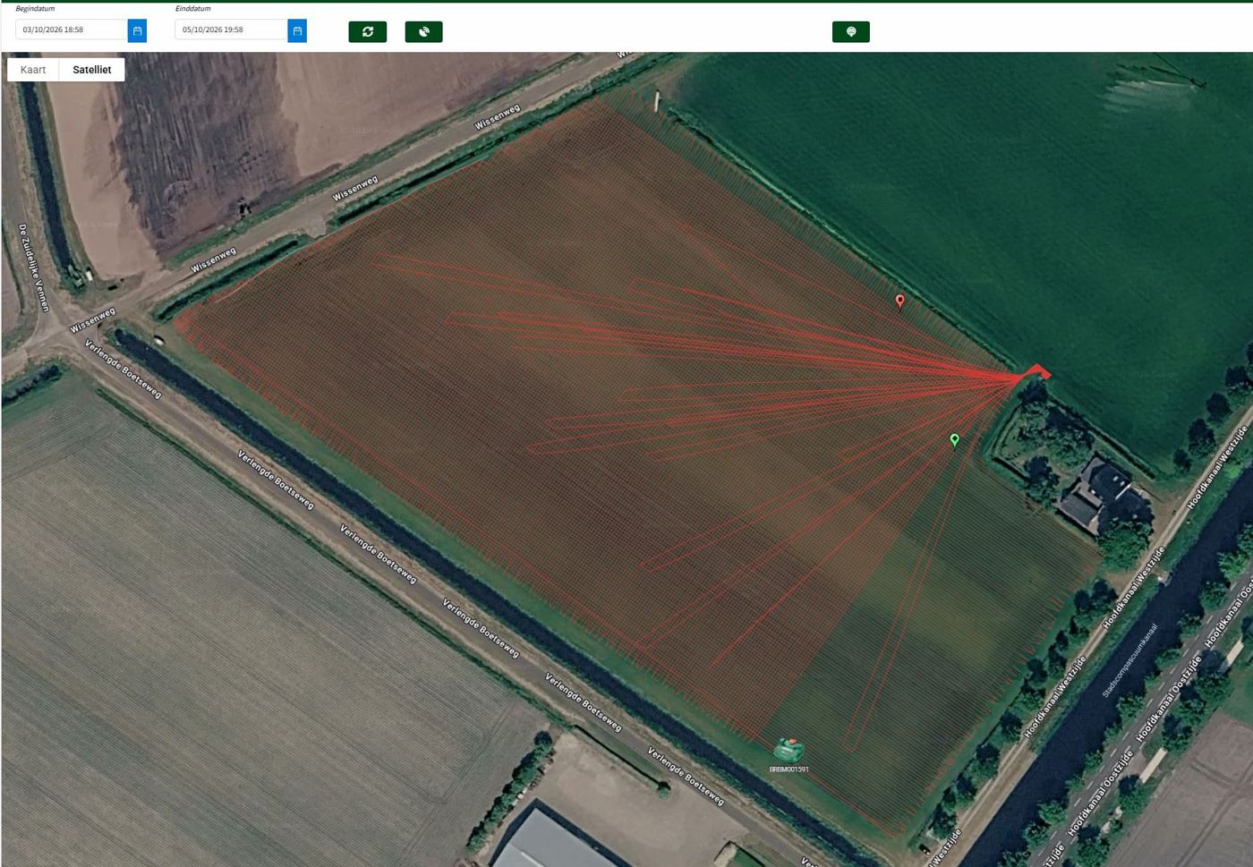 Geregistreerde maaipaden op een graszodenperceel van 33.000 vierkante meter